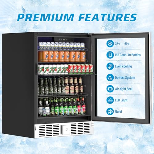Image of Erivess 5.3 Cu Ft /166 Can Mini Fridge, Freestanding 24 Inch Beverage Refrigerator with Glass Front Door for Soda, Beer Under Counter Drink Refrigerator with Adjustable Shelves(Silver)