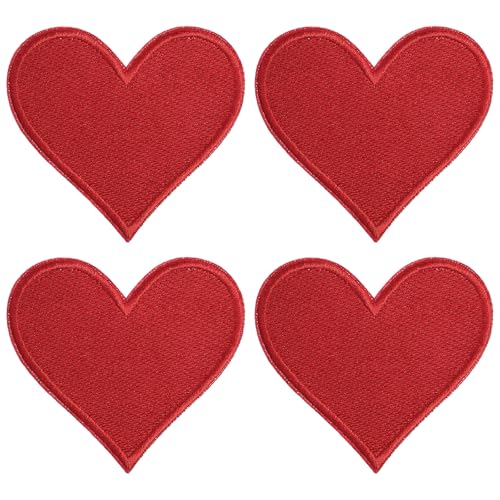 4 Pcs Large Red Heart Heart Iron On Patches Fabric Applique Embroidered Hearts Patches for Clothes Dress Hats Shirts