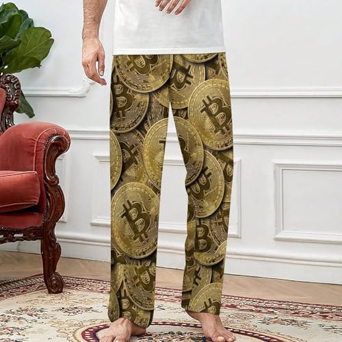Coin Bitcoin Pattern Men's And Women's Comfortable Casual Pajama Pants with Drawstring L2
