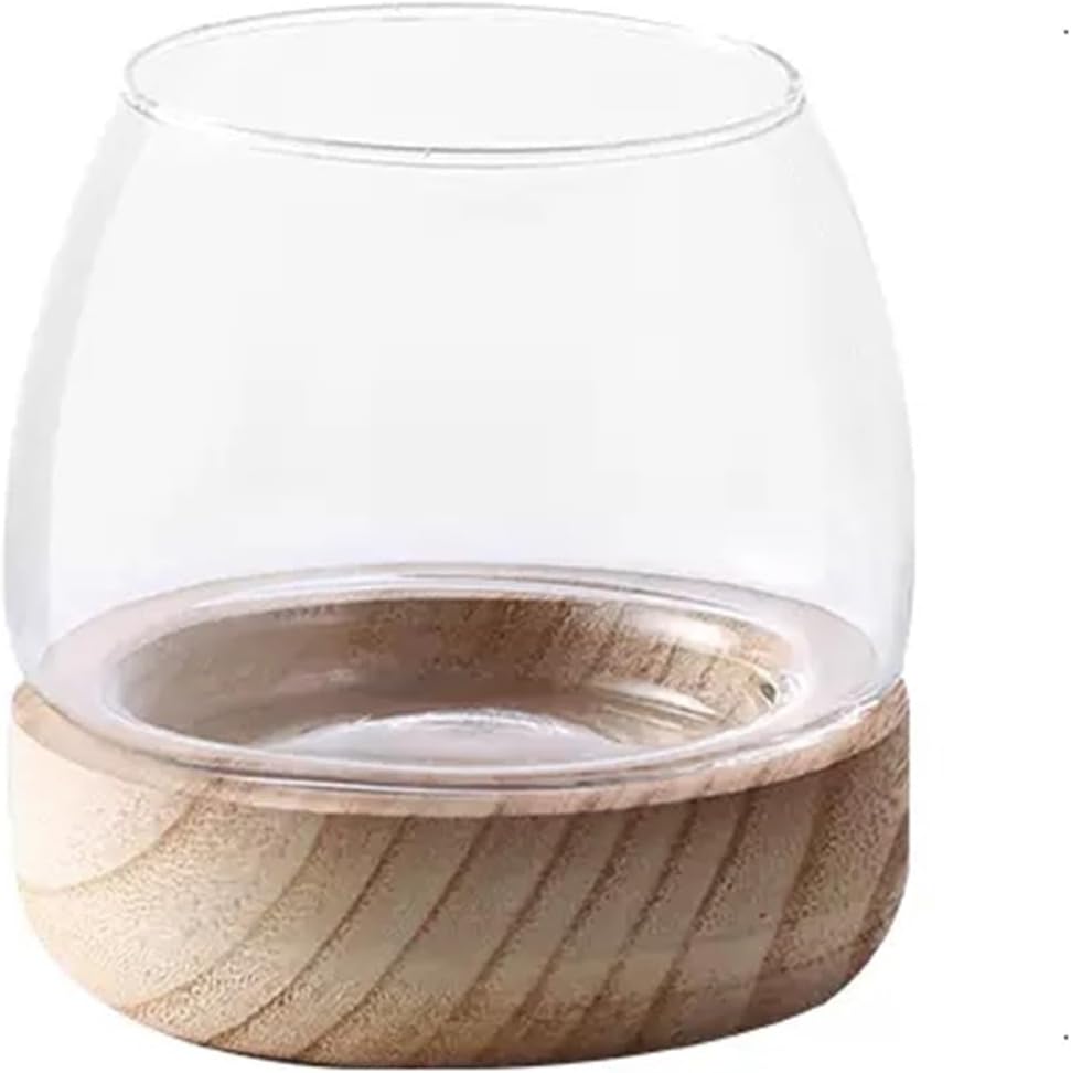 Decor Fish Tank Clear Glass Round Aquarium Tank with Wooden Base Ecological Tank Ornamental Fish Special Simple Tank for Aquariums Small Starter(XL)