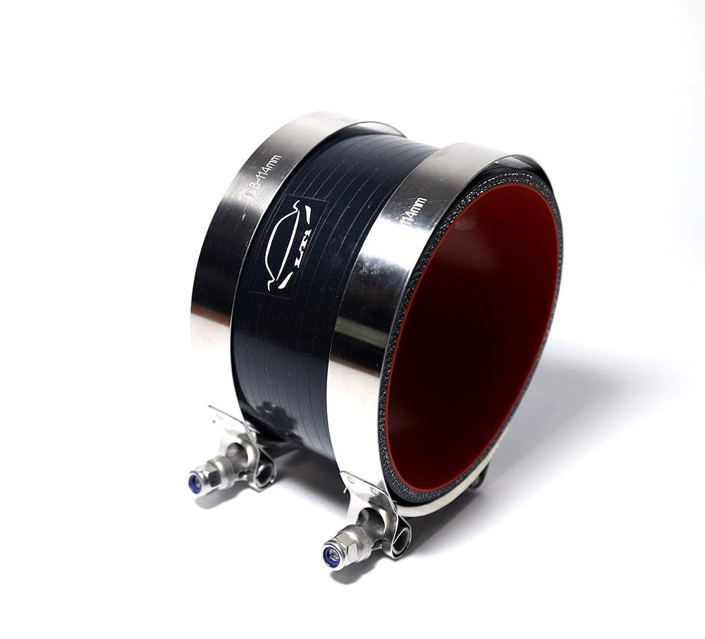 LTI Universal 102mm 4-Ply Reinforced High Performance 4" ID Straight Silicone Hose Coupler + T Bolt Clamp 304 Stainless Steel (4" BLACK)