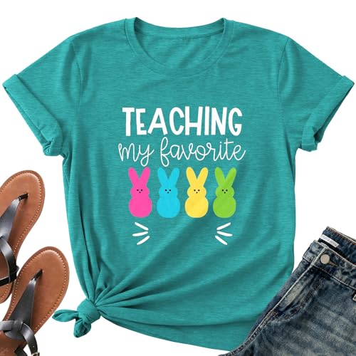 Image of Easter Shirts for Women-Cute Easter Bunny Tee Tops Oh for Peeps Sake Shirt Rabbit Printing Short Sleeves