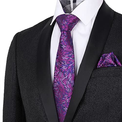 Image of Alizeal Mens 3.15inches Leaf Flower Pattern Tie Set | Floral Pattern Pocket Square Perfect for Fall Winter Business and Holiday Events