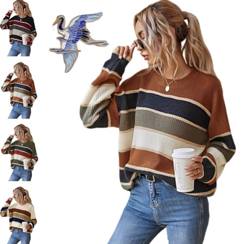 Fall Layering Sweater, Statement Colorblock Style for Crisp Days, Women Crewneck Knit Light Sweaters Casual Outfits