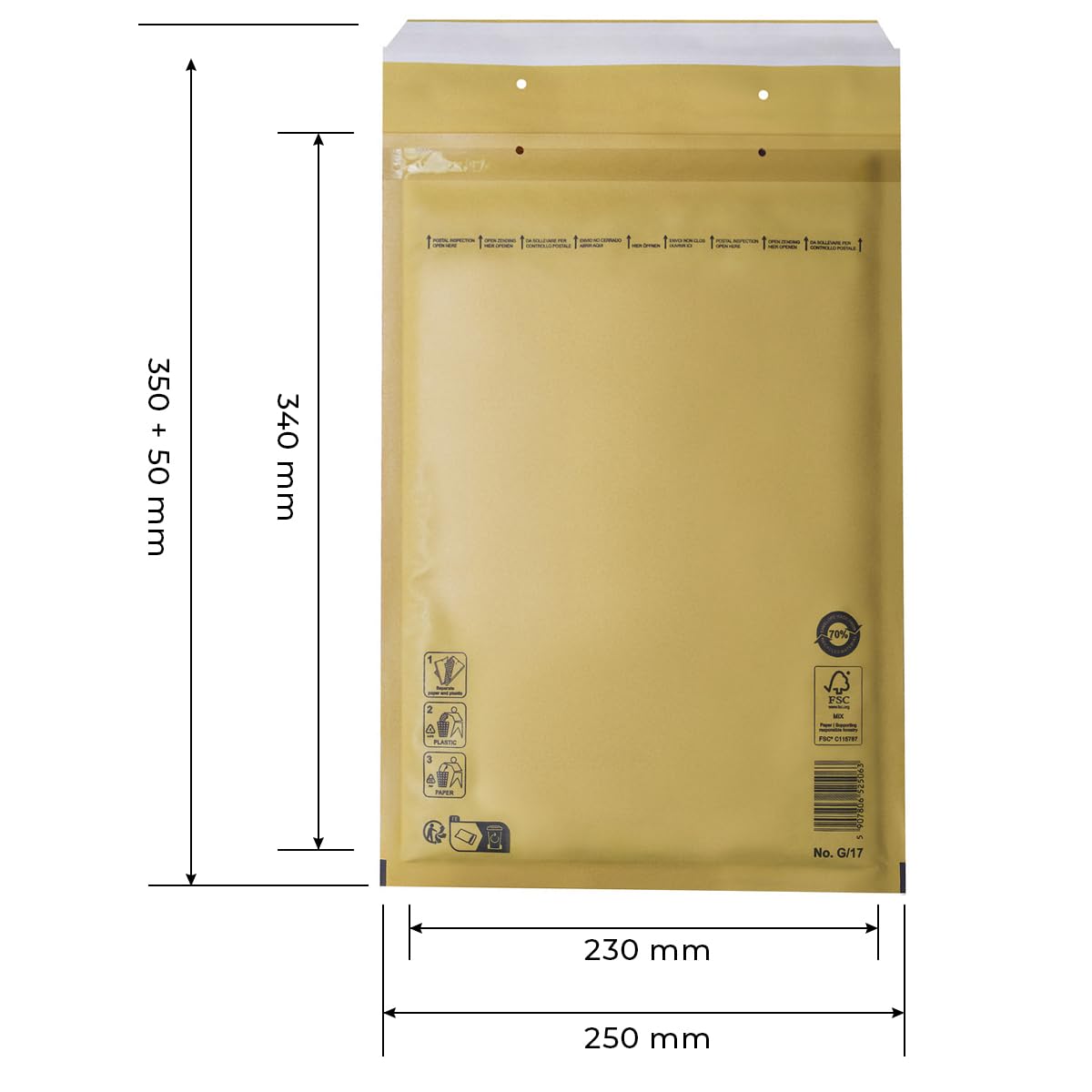 Switory 25 sobres acolchados con burbujas G7 (250 x 350 mm) 17/G, color blanco, aptos para DIN A4 + / C4, embalaje de envío con cierre autoadhesivo