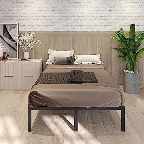 Robustes Metallbett in voller Größe, mit stabilen, geräuschfreien Holzlatten und großem Stauraum unter dem Bett, kein Boxspringbett erforderlich, 194 cm L x 141 cm B x 36 cm H, Schwarz – Bild 4