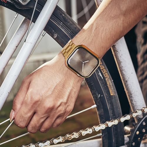 baozai Compatible with Apple Watch Band 46mm with Case, Stainless Steel Band with Tempered Glass Screen Protector Case for Apple Watch Series 11/10, Gold by baozai - Image 5