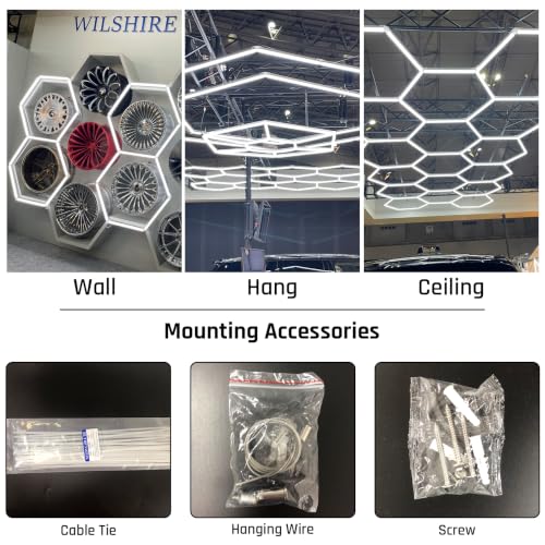 Gneng Hexagon Garage Lights, Ultra Bright LED 6500K 156W 17280LM; Hex Light for Garage Lights Ceiling Led, Barber, Workshop, Basement,Gym(5 Grids Hexagon Light) - image 8