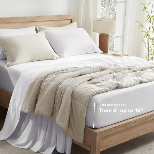 Image of Andency White Full Sheets Set 100% Viscose Derived from Bamboo | Cooling Summer Sheets, Deep Pocket Up to 16 inch, Silky Soft Hotel Luxury Breathable Bedding Sheets & Pillowcases