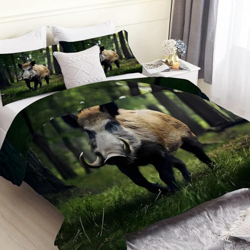 FamHarbor Wild Boar - Juego de edredón reversible de 7,5 tog, estampado animal 3D, suave y cómodo para todas las estaciones (200 x 200 cm) con 2 fundas de almohada B13