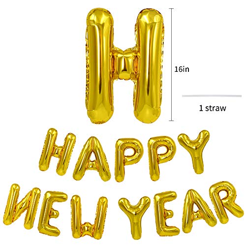 Image of TONIFUL Gold Happy New Year Balloons 16 Inches Mylar Foil Letter Sign Banner balloon For 2025 New Years Eve Party Anniversary Decor Home Party Decorations