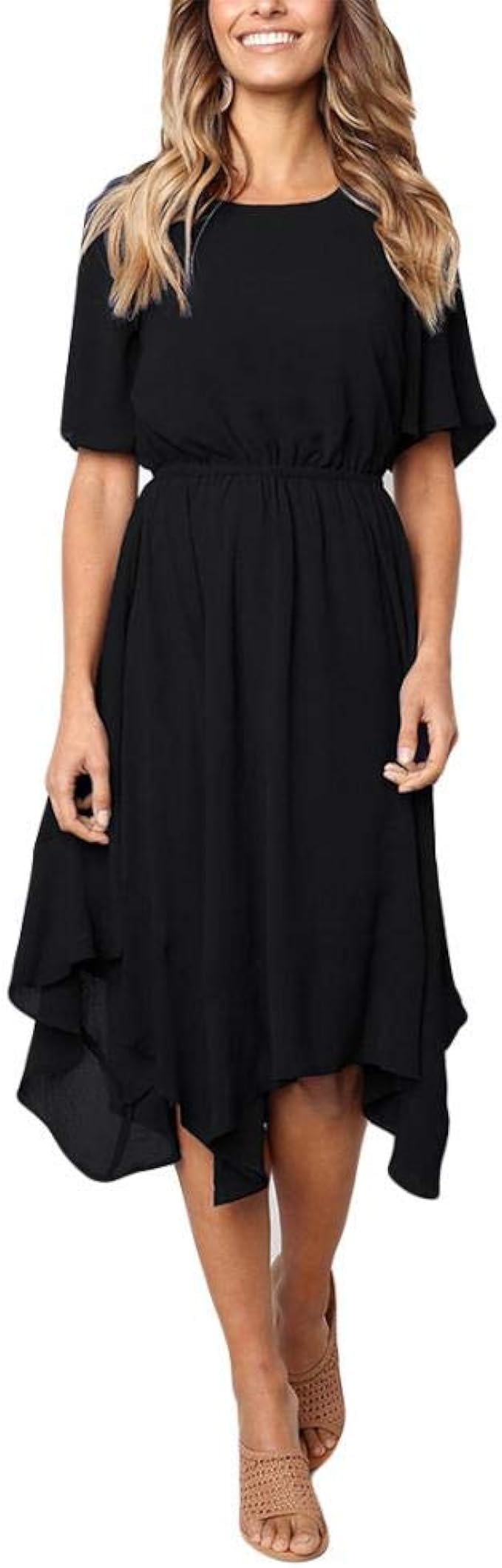 Ladies Dress Waist Casual Elegant Everyday Ladies Dress Amazon.co.uk