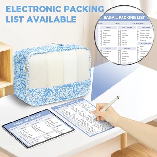 Image of BAGAIL 9 Set Packing Cubes with Packing List Luggage Packing Organizers for Travel Accessories (Blue paisley)