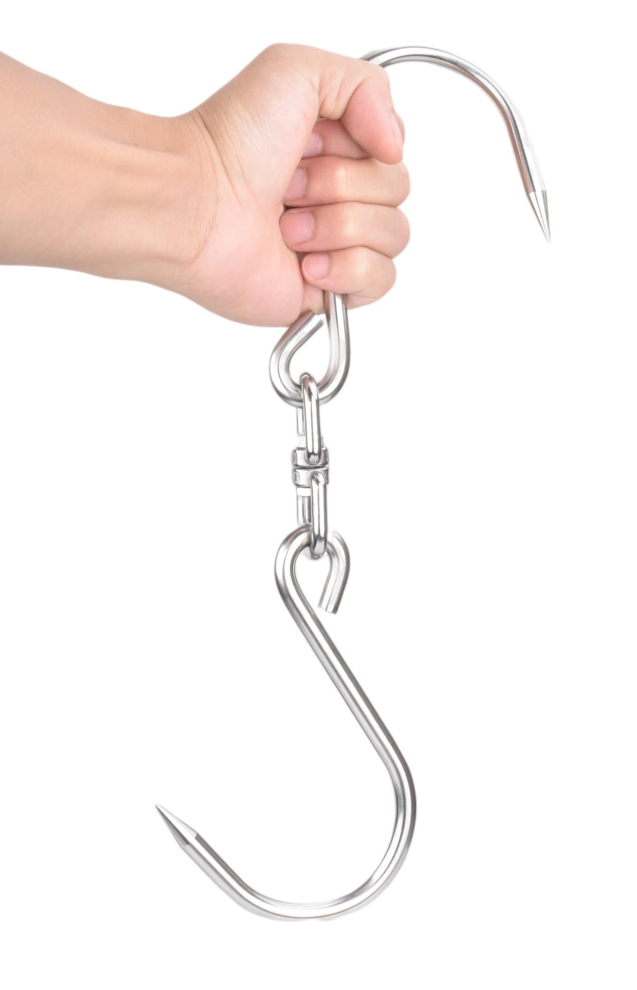 Alele Heavy Duty Stainless Steel Meat Hook - 8mm Swiveling Hanging Hooks for Butchering Large Fish, Hunting, Carcass Hanging (12.5 Inch, Pack of 2)