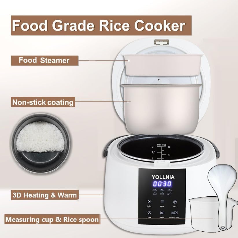 Miniatura 8 de Olla arrocera de 3 L para 12 tazas (cocidas), mini olla arrocera digital, multicocina 6 en 1 para granos, opciones preestablecidas y de