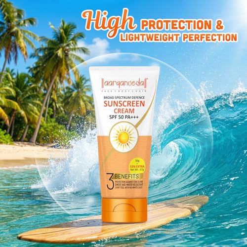 Image of SPF 50 PA+++ Sunscreen Cream for Men & Women | Matte Finish | No White Cast | Water Resistant | Broad Spectrum UVA UVB Protection 201gm Pack Of 3