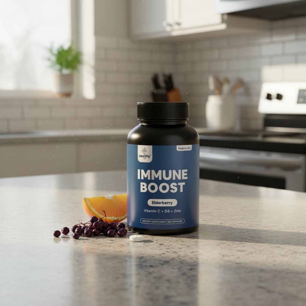 Immune Support Capsules for Adults with Elderberry, Vitamin C, Vitamin D3 & Zinc – Daily Immune Defense Supplement | Zealthy Life | 60 Capsules — Amazon image 9