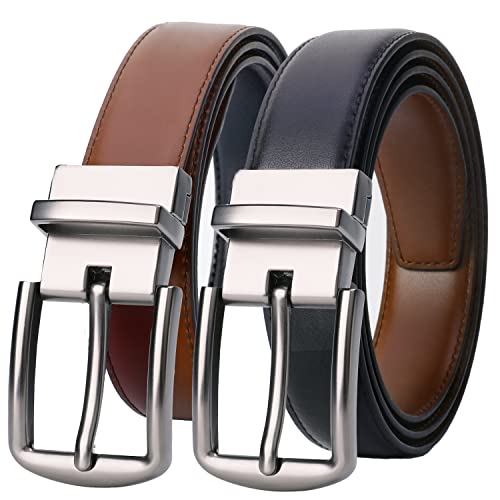 Lavemi Mens Belt Reversible 100% Italian Leather Dress Casual,One Reverse for 2 Colors,Trim to Fit(33-25536 Black/Brown 100)
