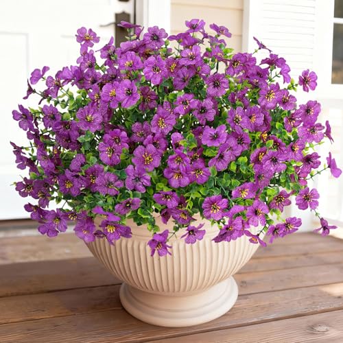 Image of Bassion 16 Bundles Artificial Flowers for Outdoors Fake Flowers, Purple