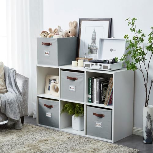 Image of DECOMOMO Storage Baskets 13x15x13 Storage Cube Bins with Label Holders, Kallax Storage Cubes Baskets for Organizing Shelves Nursery Toy (Kallax / 4pcs, Grey)