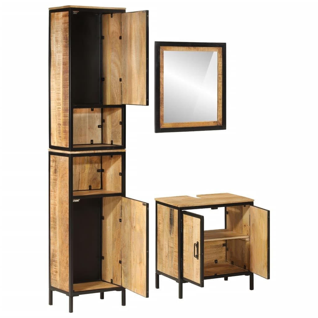 Juego de muebles de baño de hierro y madera maciza de mango (3