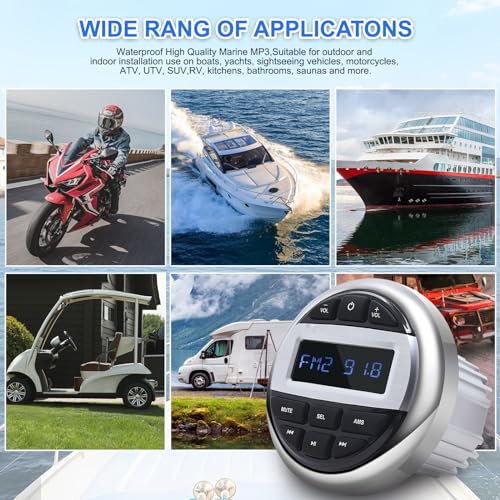 Image of Geloo Marine Stereo Receiver Boat Stereo Radio System-Digital Media MP3 Player, Waterproof Boat Audio Receiver, Wireless Connection, USB, AM /FM Radio Receiver for Motorcycle Boat Golf Cart Truck