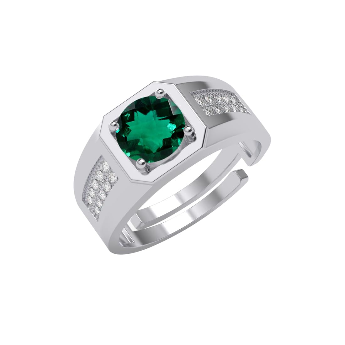 Clara Real 925 Sterling Silver Dario Green Solitaire Men Ring |Size Adjustable, Platinum Plated, Swiss Zirconia | Gift for Men & Boys (B0D9RVGMNV) Amazon Price History, Amazon Price Tracker