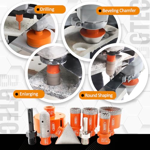Image of BGTEC Diamond Core Drill Bits-9PCS 5 /8-11 Thread Tile Hole Saw 20 /25 /35 /50 /75mm+50mm Beveling Chamfer Bit+20mm Finger Bit+SDS /HEX Adapter for Pocelian Tile Ceramic Marble Granite Stoneware