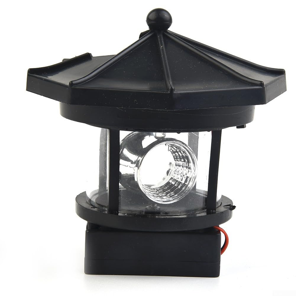 Solar Rotating Lighthouse Garden Light,360° LED White Illumination with Dual Solar Panels,for Decorative Lawn,Landscape Lighting and Yard Pathways(black)