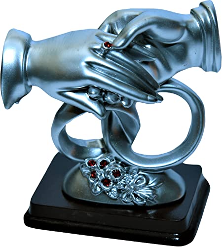 Image of Love Couple Ring Statue Polyresin Romantic Decorative Handicraft Figurine Gift Showpiece Used as Home Interior and Bedroom Decor in 10 cm Small Size Silver Colour Showpiece.