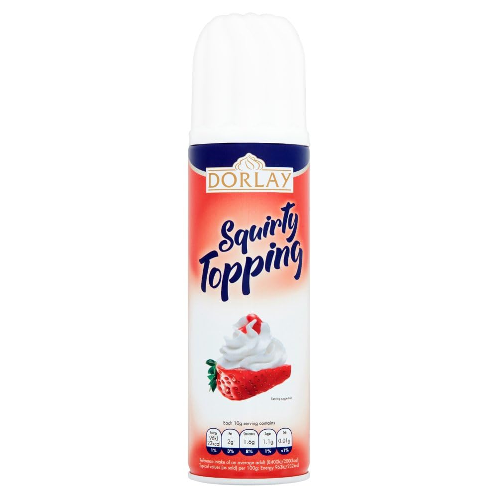 DORLAY SQUIRTY TOPPING 250g,whipped cream make with whipping cream topping can be used on cakes,dessert and yummy hot chocolate