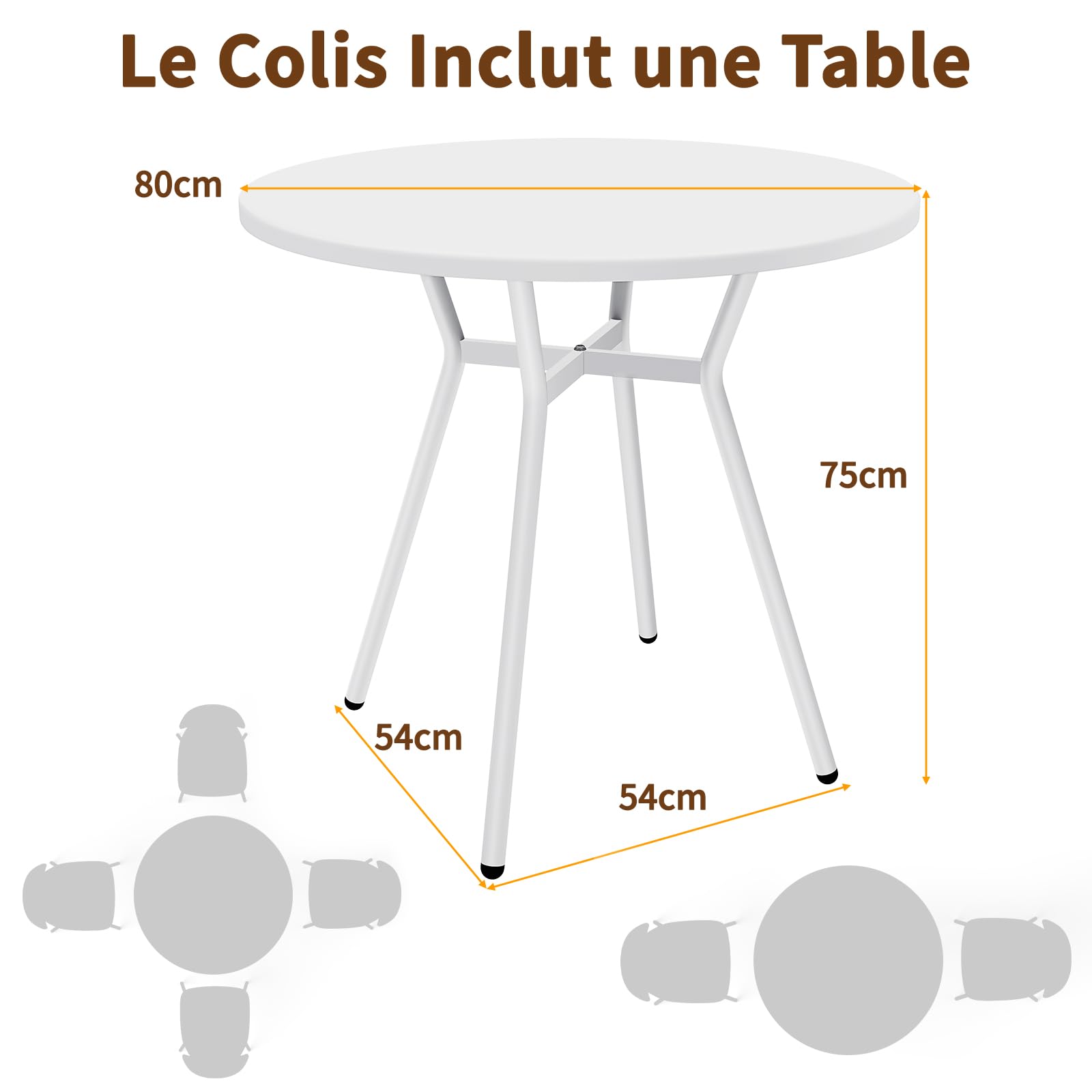 JIJIAN Table Ronde à Manger 2 à 4 Personnes, Petite Table de Cuisine 80 x 80 x 75 cm, Pieds en Métal, idéale pour Petits Espaces, Cuisine, Salle à Manger, Balcon et Jardin, Blanche