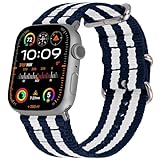 Hiking Trail Nylon Band | The Original Rugged Compatible with Apple Watch Band for Men & Women - Soft, Breathable, Woven Water-Resistant Nylon Mens iWatch Strap | Fits 42mm 41mm 40mm Series 10 9 8 7 6 SE 5 4 & All Models (Navy Stripe)