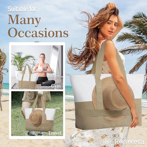 Bolsa de playa grande para mujer con cremallera 7