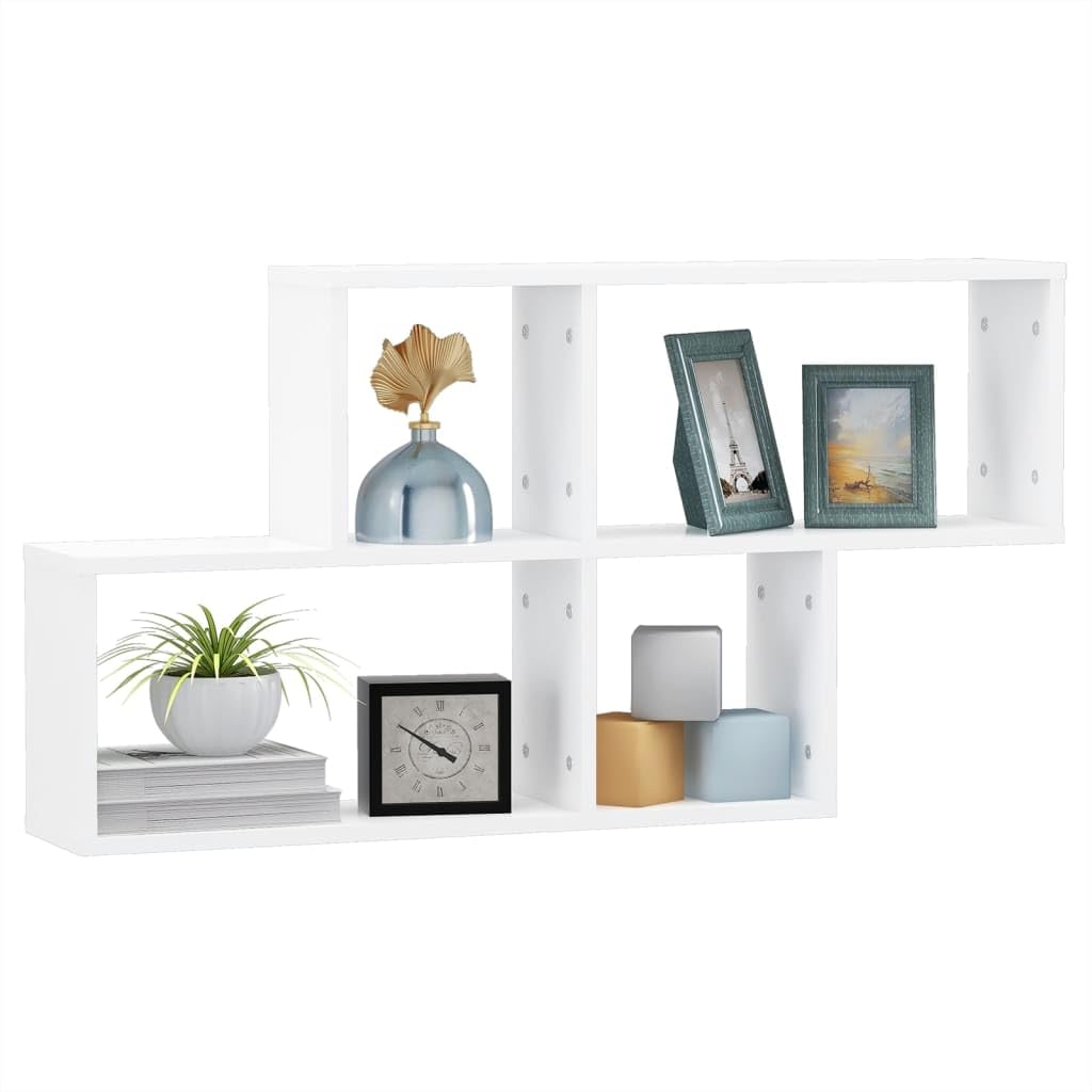 Mensola da parete in legno bianco, 100 x 18 x 53 cm, libreria da parete, mensola angolare da parete, sottile per soggiorno, camera da letto