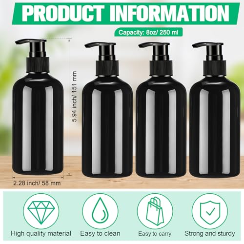 Image of CroBlissful 48 Pcs Empty Plastic Pump Bottles 8oz Refillable Lotion Pump Bottle Containers with Dispenser for Shampoo, Conditioner, Face Cream, Massage Oil, Liquid Soap (Black)