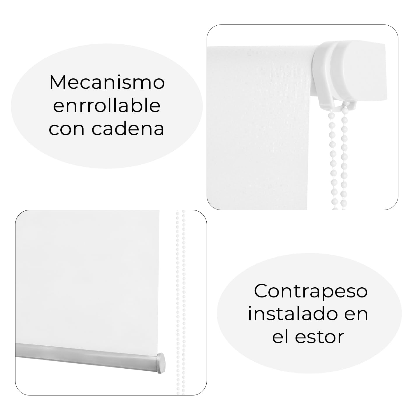 HOME MERCURY - Estor Enrollable translúcido Liso (120x180 cm, Blanco)