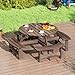 COSTWAY Picknicktisch Set für 8 Personen, Gartentisch aus Holz mit Schirmloch & 4 Bänken, Terrassenmöbel, Gartenmöbel, runde Sitzgruppe, Sitzgarnitur für Garten, Terrasse (Braun)