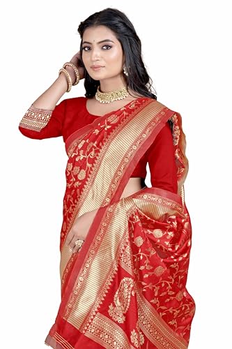 Sugathari Women's Banarasi Saree Pure Kanjivaram Silk Saree Soft new ladies 2023 Design Wear Pattu Sarees Latest Party Sari collections With Blouse Piece for Wedding sadi (SAN PARI-182 RED)
