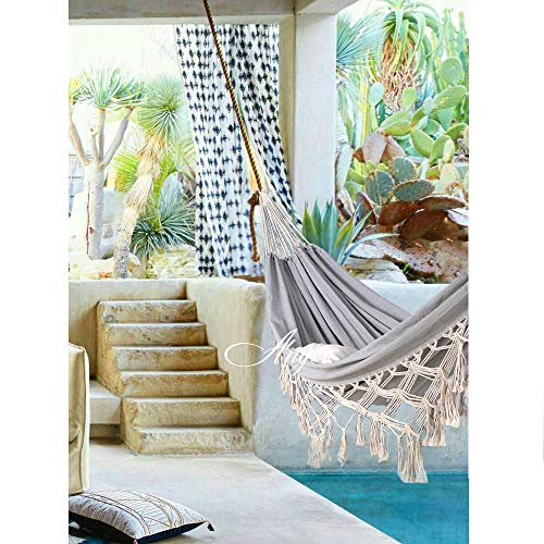 Anyoo Hammock Garden Cotton Hammock Comfortable Fabric Elegant Deluxe Tassels Durable Swing Hammock Up To 450Lbs Portable Hammock With Travel Bag,Perfect For Porch Patio Yard Bedroom Outdoor/Indoor #TOP4