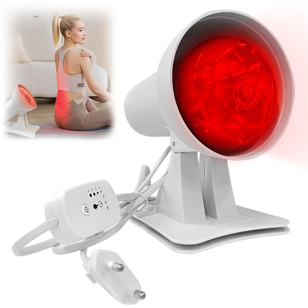 Lampara Infrarrojos, 150W Luz Infrarroja, Lampara Luz Roja Regulable con 4 Niveles de Ajuste de Temperatura y Temporizado para Calor