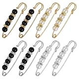 sourcing map Pearl Brooch Pins, 2.17' Decorative Safety Pin Brooch Fashion Sweater Shawl Crystal Clip for Collar Dress Shirt Clothing Accessories for Women, White, Black, Gold, 8pcs