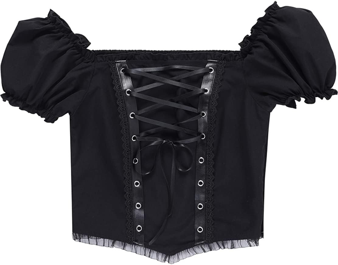 Gothic Crop Top for Women Goth Fairy Grunge Tank Tops Punk T-Shirt Streetwear Workout Tees Emo Blouse