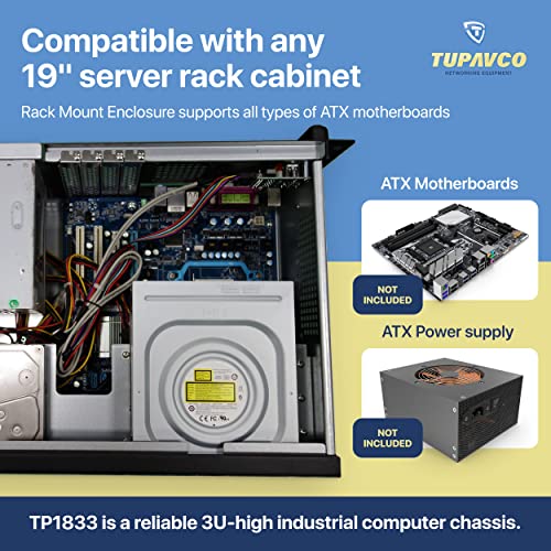 3U Server Chassis - Compact 12" Deep 19" Rackmount Atx Computer Case (Back Or Front Rack Mount For Easy Access To Rear Components & Ports) 4 Bay 1X5.25 3X3.5; 4X Full Expansion Slots -Tupavco Tp1833 #TOP4
