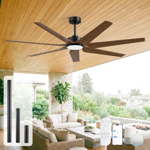 65 Inch Smart Outdoor Ceiling Fan with Light, Alexa/App/Remote Control,