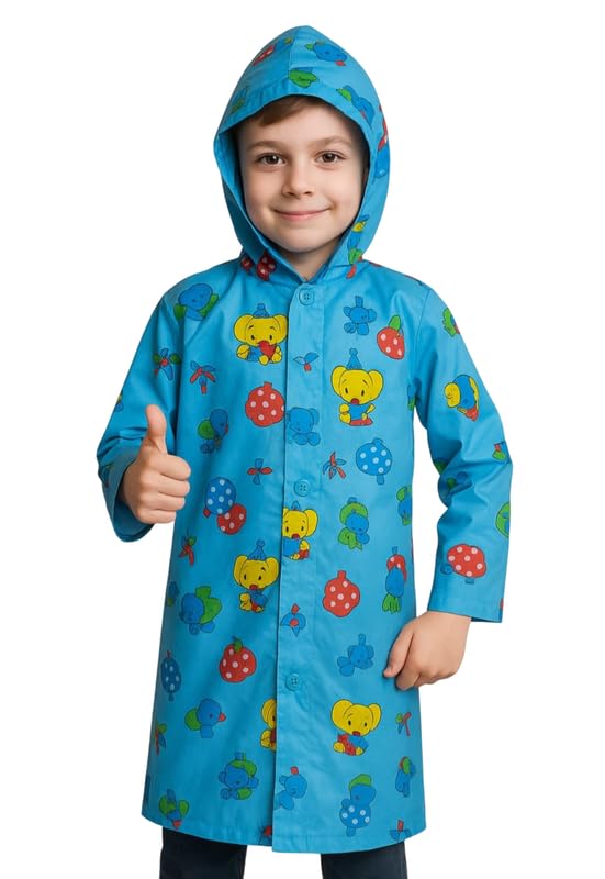 Devil Boys Waterproof Raincoat – Dark Blue with Cartoon Robot Design, Full Sleeve, Lightweight Hooded Jacket (6-7 Years) - Image 2 thumbnail