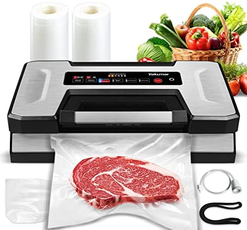 Vacuum Sealer, Vakumar 90Kpa Food Vacuum Sealer Machine Built-in Cutter & Bag Storage, Food Preservation Dry/Moist /Liquid Mode, Perfect for Liquid-Rich Foods Including Fresh Meats, Marinades, Sauces and More, Handle Locked Design