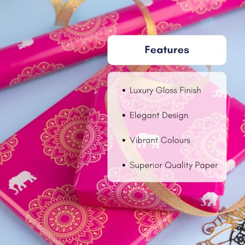 Image of Be Stories The Royal Elegance Colorful Design Wrapping /Laminated Art Paper Sheet 100 Gsm For Gift Packing For All Occasions Like Birthday, Diwali, Chirtsmas, 28 Inches X 20 Inches Of 5-Sheets,Pink