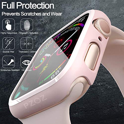 Image of pzoz Compatible for Apple Watch Series SE2 /6 /5 /4 /SE 44mm Case with Screen Protector Accessories Slim Guard Thin Bumper Full Coverage Matte Hard Cover Defense Edge for iWatch Women Men GPS (Pink)