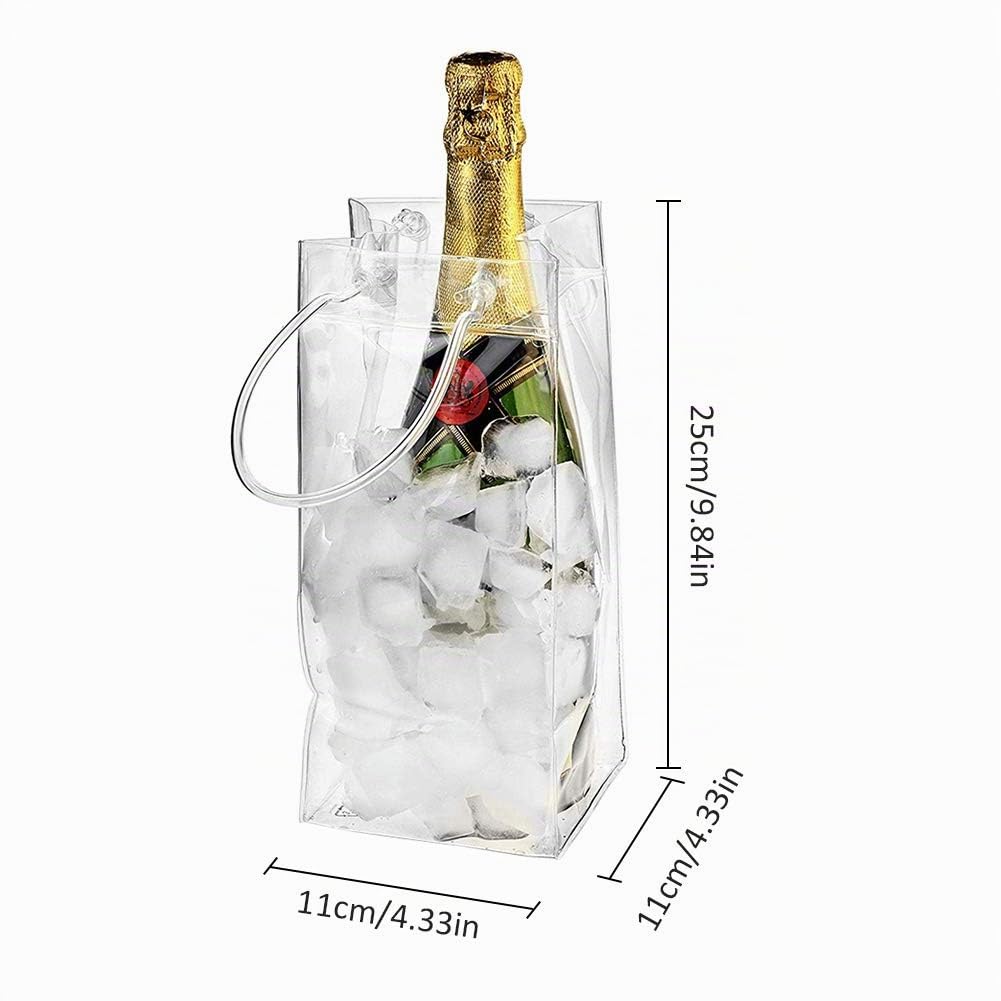 5 Stück Eisbeutel Flaschenkühler Auslaufsichere Eisbehälter, Transparente PVC Eistasche Tragbare Kühltasche mit Griff für Champagner Wein Getränke 25 * 11cm (2 Stück)